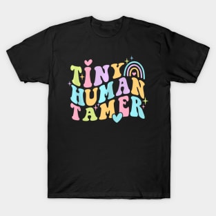 Tiny Human Tamer Groovy Kindergarten Preschool Teacher T-Shirt